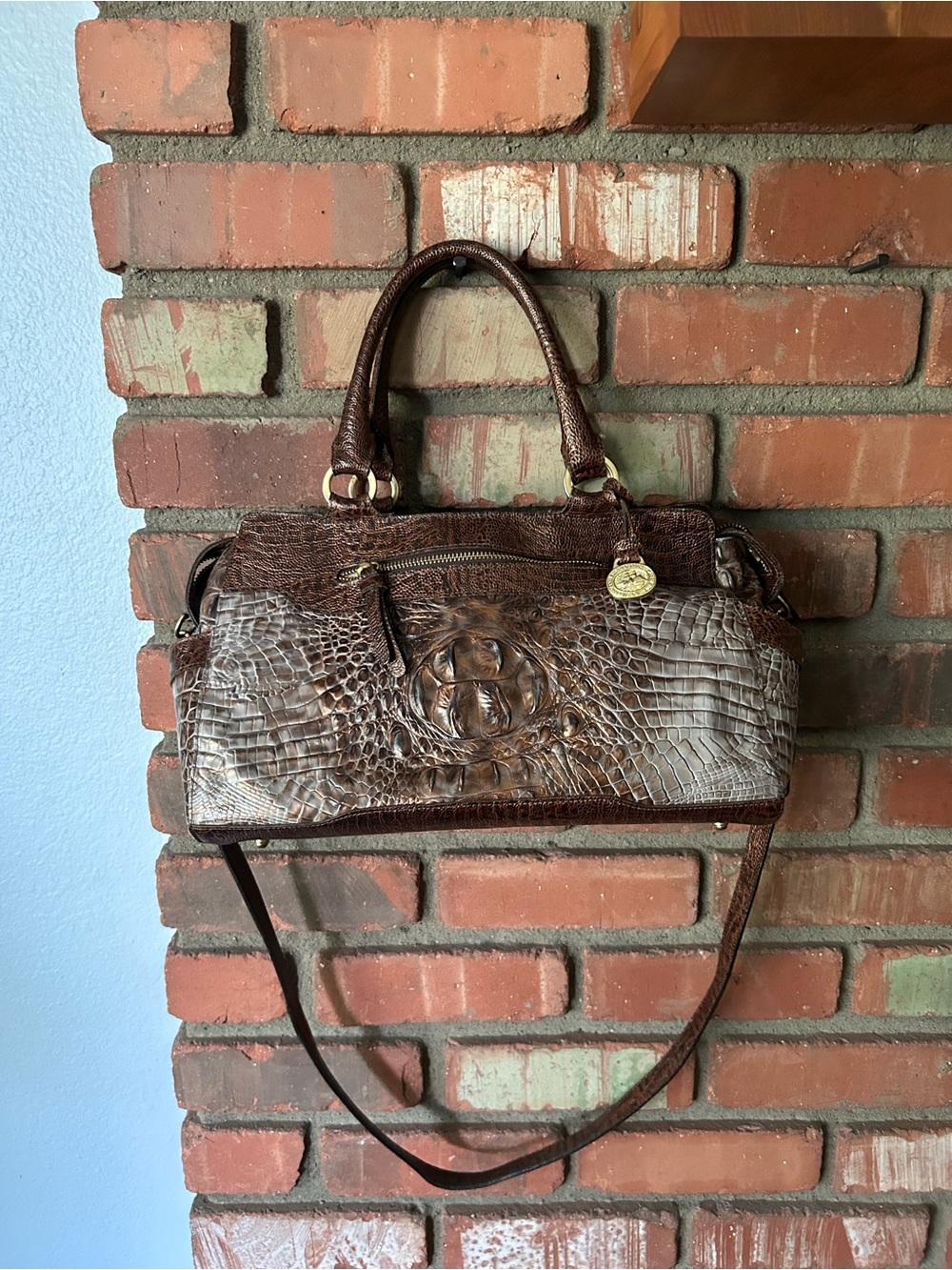 Brahmin Faye Leather Croc Handbag Purse in Fall Tortoise